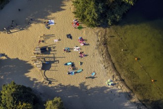 Aerial view, Alberssee, lido, bathers, Rebbeke, Lippstadt, Soest district, North Rhine-Westphalia,