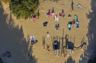Aerial view, Alberssee, lido, bathers, Rebbeke, Lippstadt, Soest district, North Rhine-Westphalia,