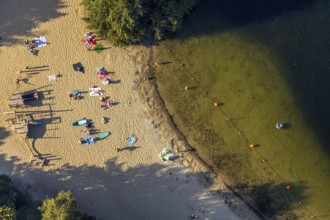 Aerial view, Alberssee, lido, bathers, Rebbeke, Lippstadt, Soest district, North Rhine-Westphalia,