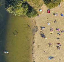 Aerial view, Alberssee, lido, bathers, Rebbeke, Lippstadt, Soest district, North Rhine-Westphalia,