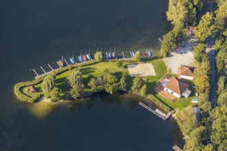 Aerial view, Alberssee, boat landing stage, Lippstädter Segler e.V., Rebbeke, Lippstadt, Soest