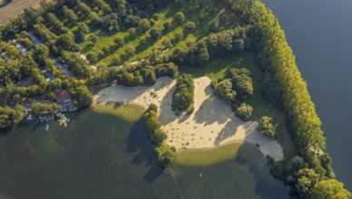 Aerial view, Alberssee, lido, bathers, Rebbeke, Lippstadt, Soest district, North Rhine-Westphalia,