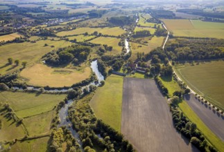 Aerial view, Lippe floodplain, river Lippe, river Genne, estate Göttinger Straße, Cappel,