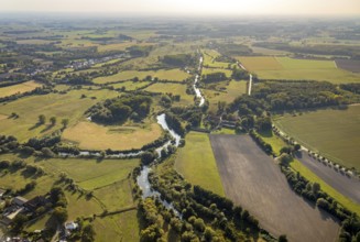 Aerial view, Lippe floodplain, river Lippe, river Genne, estate Göttinger Straße, Cappel,