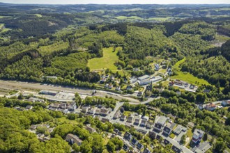 Aerial view, Brügge district, Lüdenscheid-Brügge railway station, Lüdenscheid fire brigade, Brügge
