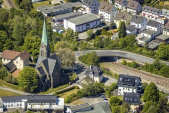 Aerial view, Church of the Holy Cross Brügge, Lüdenscheid, Märkischer Kreis, Sauerland, North