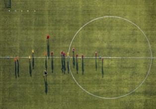 Aerial view, sports facility, SV Lippstadt 08 stadium, Liebelt-Arena, football players training,