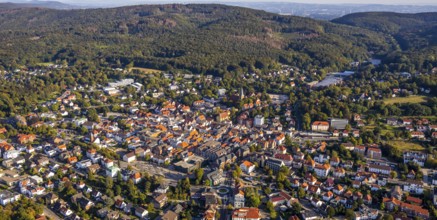 Aerial view, Wiehengebirge, local view, evang.luth. St. Andreas-Kirche, Lübbecke,