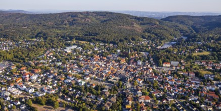 Aerial view, Wiehengebirge, local view, evang.luth. St. Andreas-Kirche, Lübbecke,