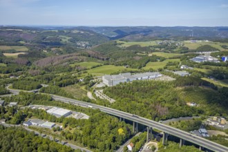 Aerial view, Leopold Kostal GmbH & Co. KG, An der Bellmerei, motorway A45, Lüdenscheid, Märkischer