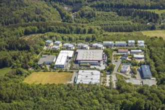 Aerial view, commercial area Baukloh, residential area Am Schäferland, Lüdenscheid, Märkischer