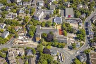 Aerial view, construction site of the new music school Lüdenscheid, Zeppelin-Gymnasium,