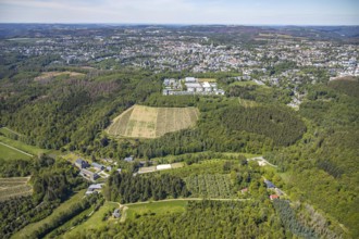 Aerial view, Neuenhof Castle, castle garden, Elspetal, Lüdenscheid, Märkischer Kreis, Sauerland,