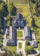 Aerial view, Neuenhof Castle, castle garden, Elspetal, Lüdenscheid, Märkischer Kreis, Sauerland,
