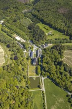 Aerial view, Neuenhof Castle, castle garden, Elspetal, Lüdenscheid, Märkischer Kreis, Sauerland,