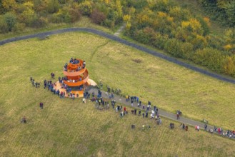Aerial photo, thousands of spectators watched with great interest as the Gersteinwerk chimney was