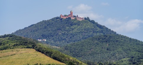 Distant view of the Haut-Koenigsbourg in the Vosges mountains in the Alsace region of France