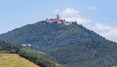 Distant view of the Haut-Koenigsbourg in the Vosges mountains in the Alsace region of France
