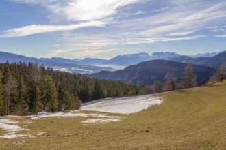 Alpine scenery around a village named St Felix in South Tyrol at winter time