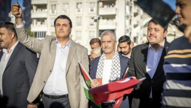 Gaziantep, Türkiye – October 11, 2025: Turkish officials participate in a large rally supporting