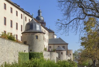 Idyllic scenery around the Marienberg Fortress near Wuerzburg in Franconia, a bavarian area in