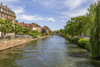 Idyllic waterside impression of Strasbourg, a city at the Alsace region in France