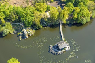 Aerial view, Haus im See, Restaurant Schweizer Häuschen, Biotopwildpark Anholter Schweiz,