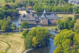 Aerial view, moated castle Anholt, Isselburg, Lower Rhine, North Rhine-Westphalia, Germany, castle,