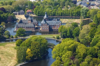 Aerial view, moated castle Anholt, Isselburg, Lower Rhine, North Rhine-Westphalia, Germany, castle,
