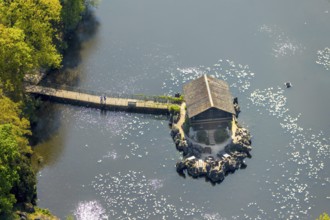 Aerial view, Haus im See, Restaurant Schweizer Häuschen, Biotopwildpark Anholter Schweiz,