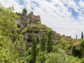 Scenery around a castle ruin at Fontaine-de-Vaucluse, a commune near a same named spring in the