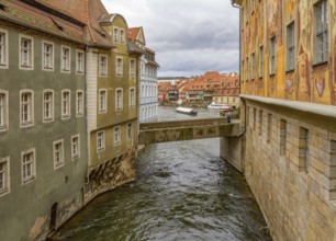 Idyllic riverside scenery in Bamberg, a town in Upper Franconia, Germany