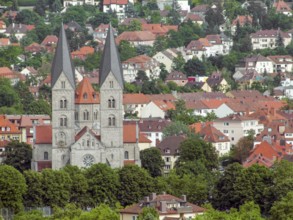 Aerial view of Wuerzburg (Bavaria, Germany) including the Adalbero Church