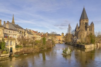 Scenery at evening time around the Temple Neuf, a protestant church in Metz located in France