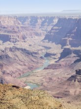 Sunny aerial view including the Colorado River at the Grand Canyon National Park in Arizona, USA