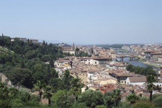 Sunny illuminated panoramic view of Florence in Tuscany Italy