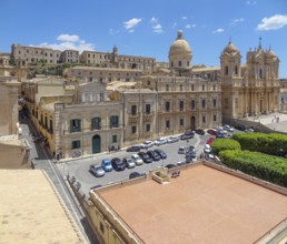High angle scenery around Noto Cathedral in a city named Noto located at Sicily in Italy