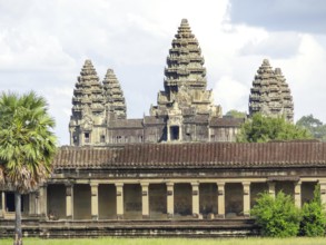 Part of a temple complex named Angkor Wat in Cambodia