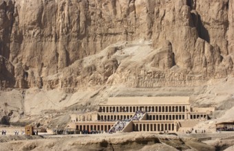 Sunny scenery including the Mortuary Temple of Hatshepsut in Egypt