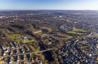 Aerial view, residential area Altenhagen, Westfalenbad, Stadionstraße, Sportpark Ischeland,