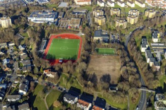 Aerial photo, Fritz-Steinhoff-Gesamtschule, district sports facility Boele-Kabel-Helfe, Helfe,