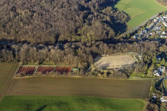 Aerial view, sports facility Hegge, Holthausen, Hagen, Ruhr area, North Rhine-Westphalia, Germany,
