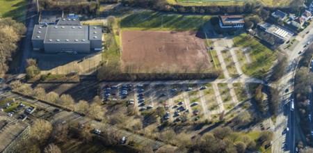 Aerial photo, Ischelandhalle, sports facility, Theodor-Heuss-Gymnasium, Hagen, Ruhr area, North