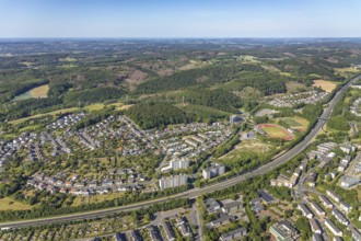Aerial view, motorway A46, stadium Kirchenberg, residential area Im Sonnenwinkel,