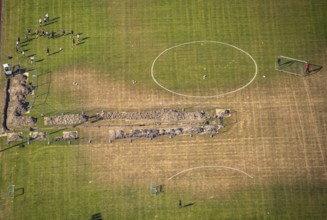Aerial photo, construction work, Kirchenberg stadium, Hagen-Hohenlimburg, Ruhr area, North