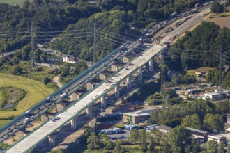 Aerial view, new construction of the Lennetal bridge A45, Berchum, Sauerland line, motorway bridge,