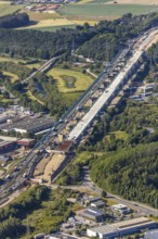 Aerial view, new construction of the Lennetal bridge A45, Berchum, Sauerland line, motorway bridge,