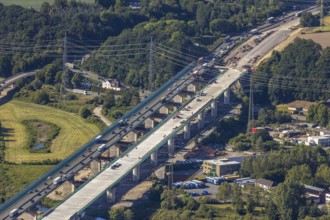 Aerial view, new construction of the Lennetal bridge A45, Berchum, Sauerland line, motorway bridge,