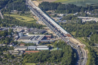 Aerial view, new construction of the Lennetal bridge A45, Berchum, Sauerland line, motorway bridge,