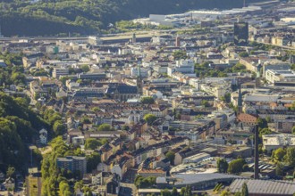 Aerial view, city centre view, Johanniskirche, St. Marien Kirche, Mittelstadt, Hagen, Ruhr area,